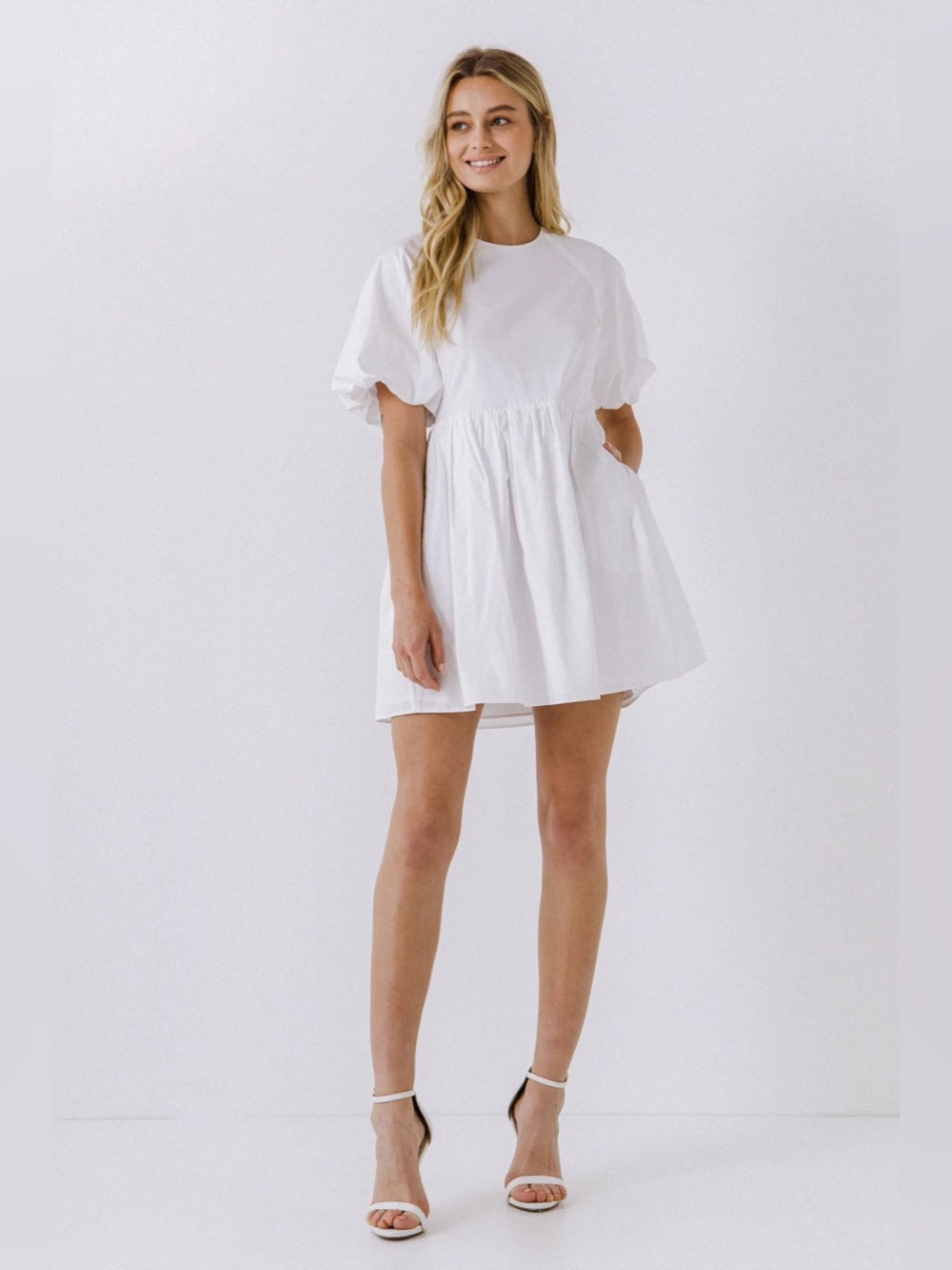 English Factory Short Balloon Sleeve White Mini Dress Large NWT Cotton Summer